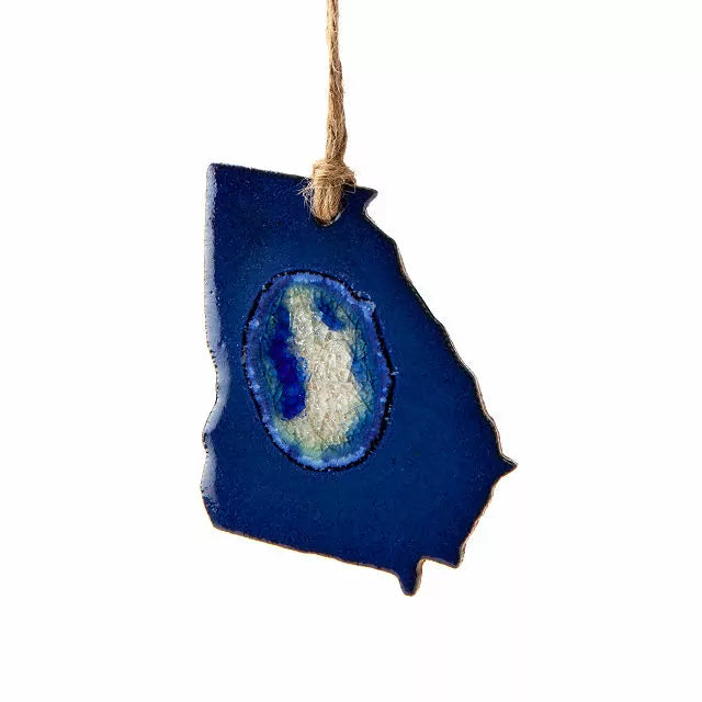 Geode State Ornament Hand-Painted Stoneware