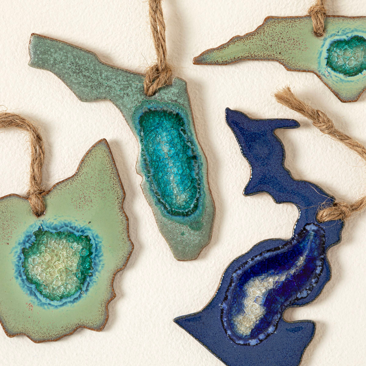 Geode State Ornament Hand-Painted Stoneware