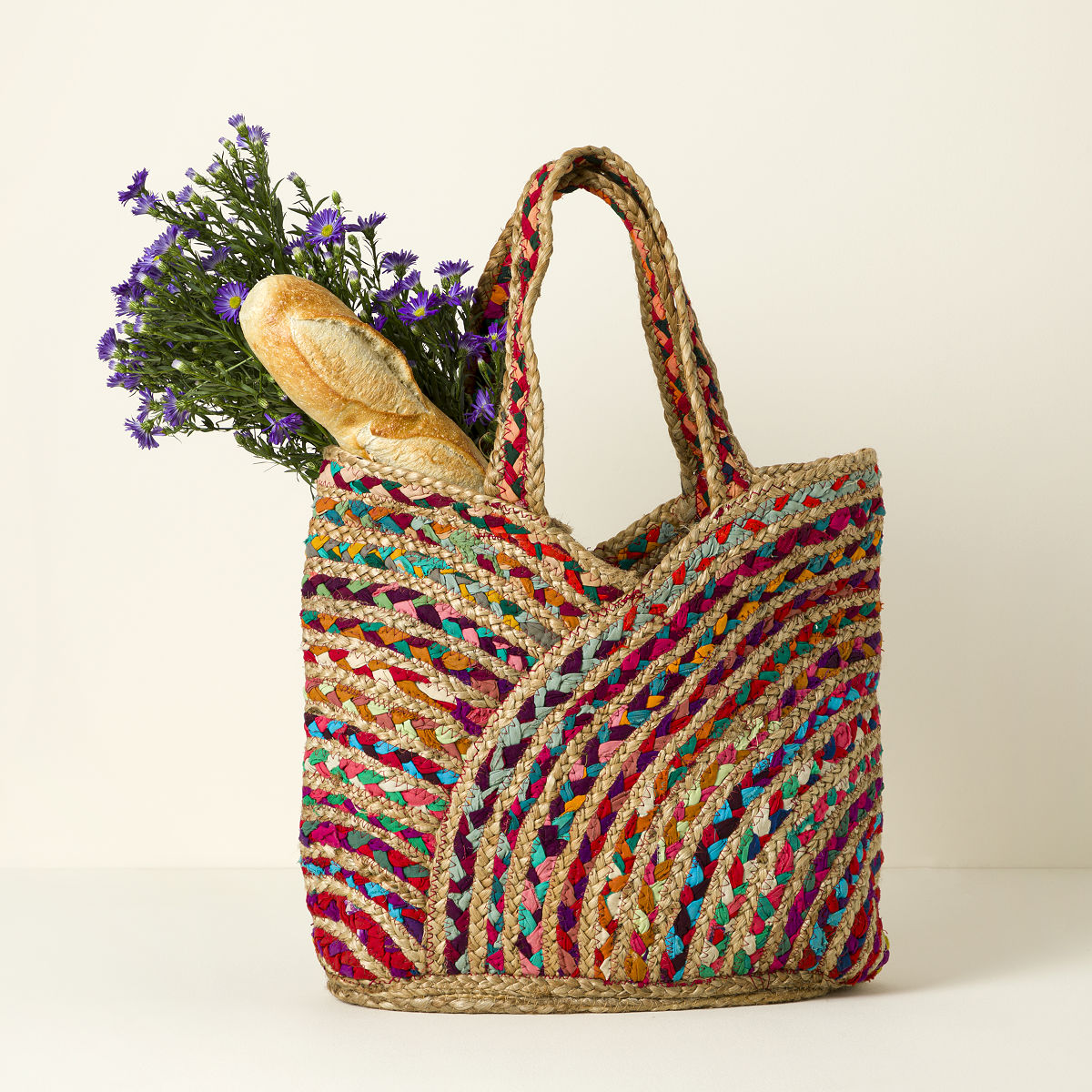 Repurposed Sari Carry-All Bag Handwoven Jute Tote