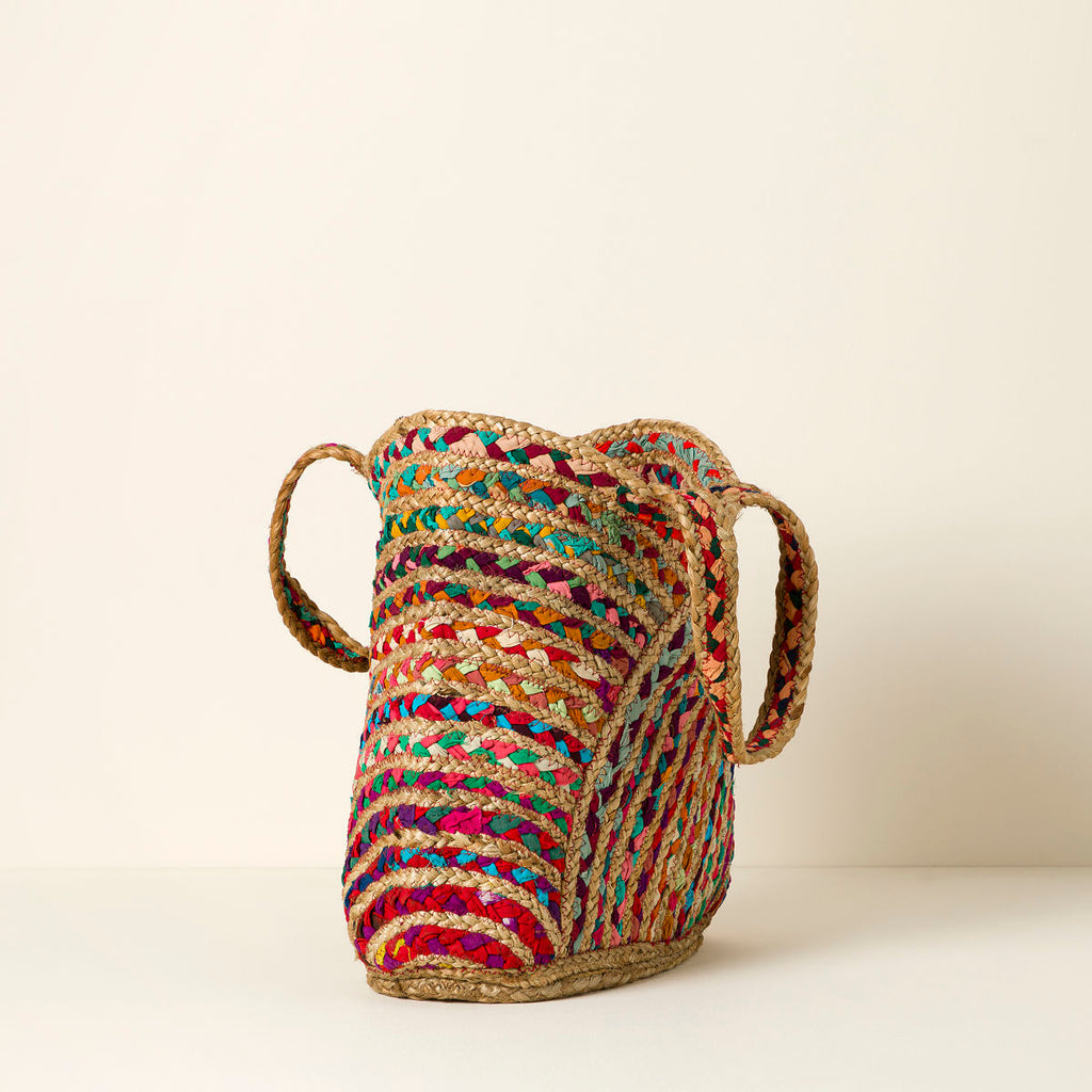 Repurposed Sari Carry-All Bag Handwoven Jute Tote