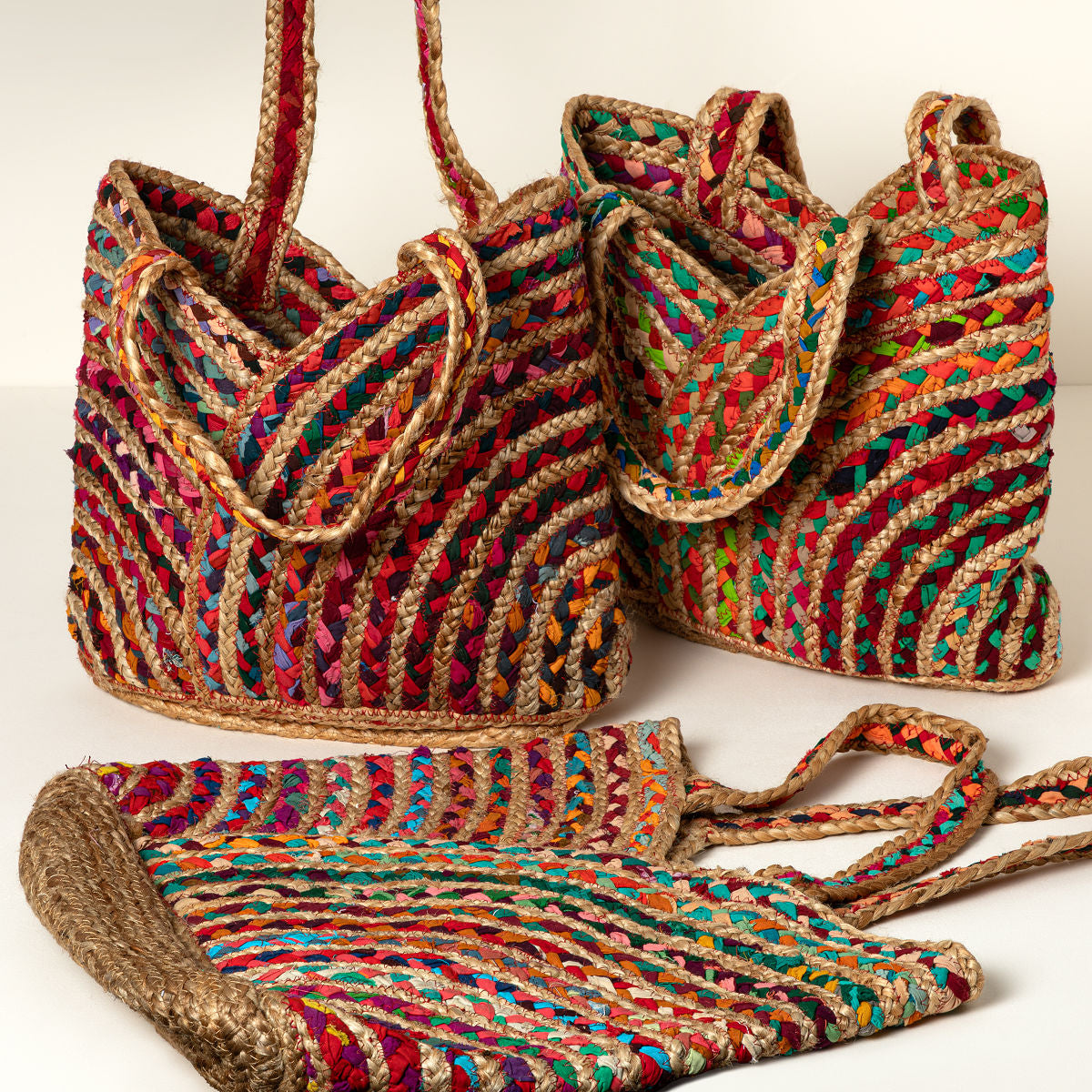 Repurposed Sari Carry-All Bag Handwoven Jute Tote
