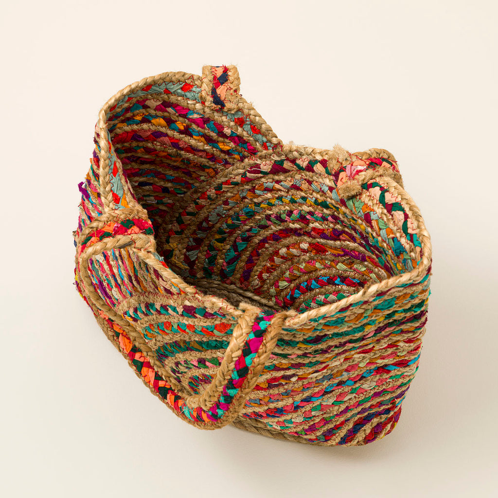 Repurposed Sari Carry-All Bag Handwoven Jute Tote